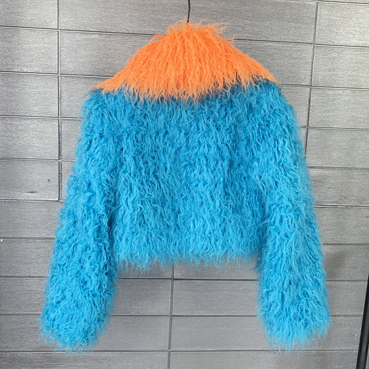 Women's Contrast Color Imitation Wool Faux Fur Coats