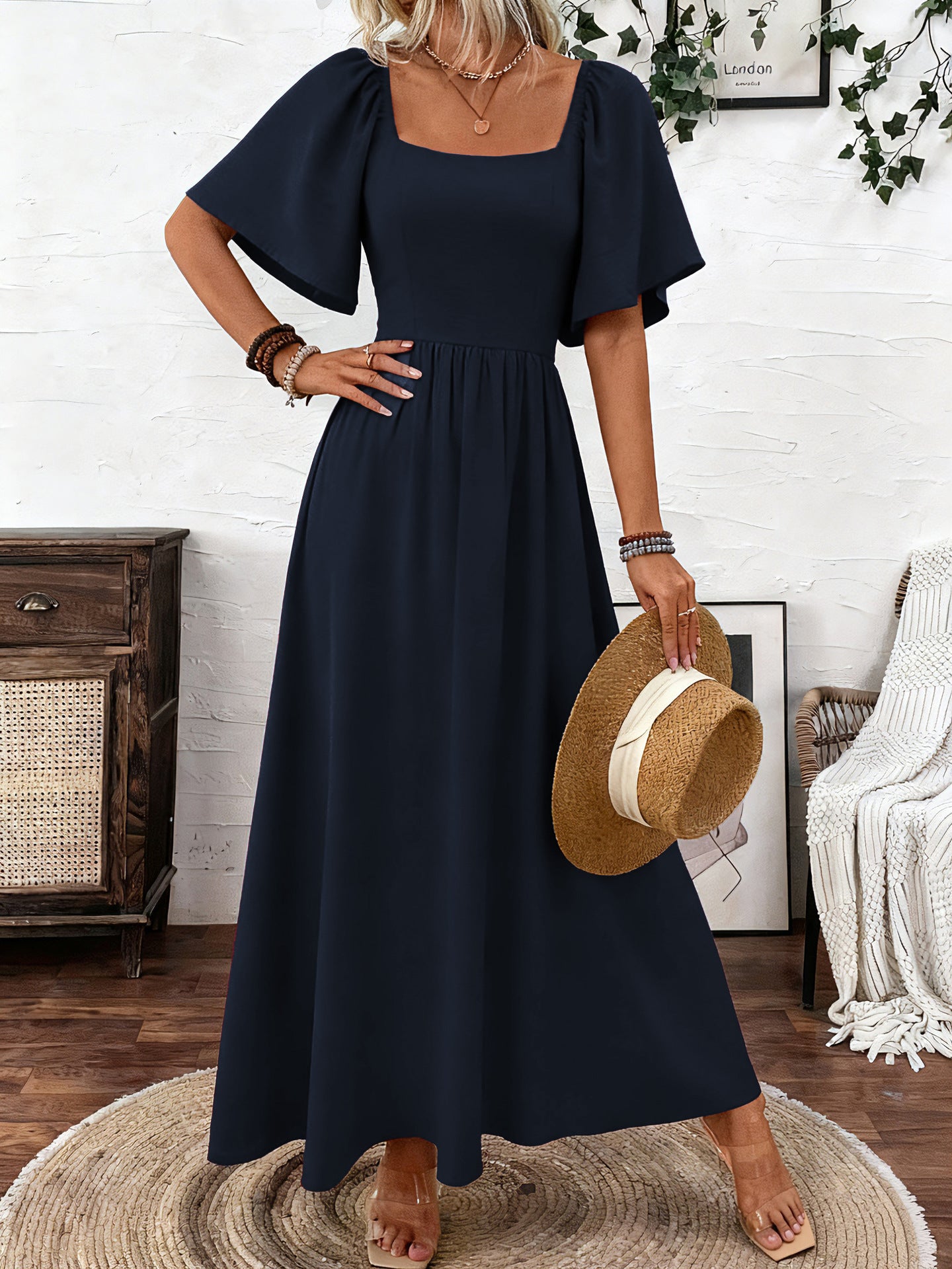 Bohemian Style Square Collar Elegant Generous Dress
