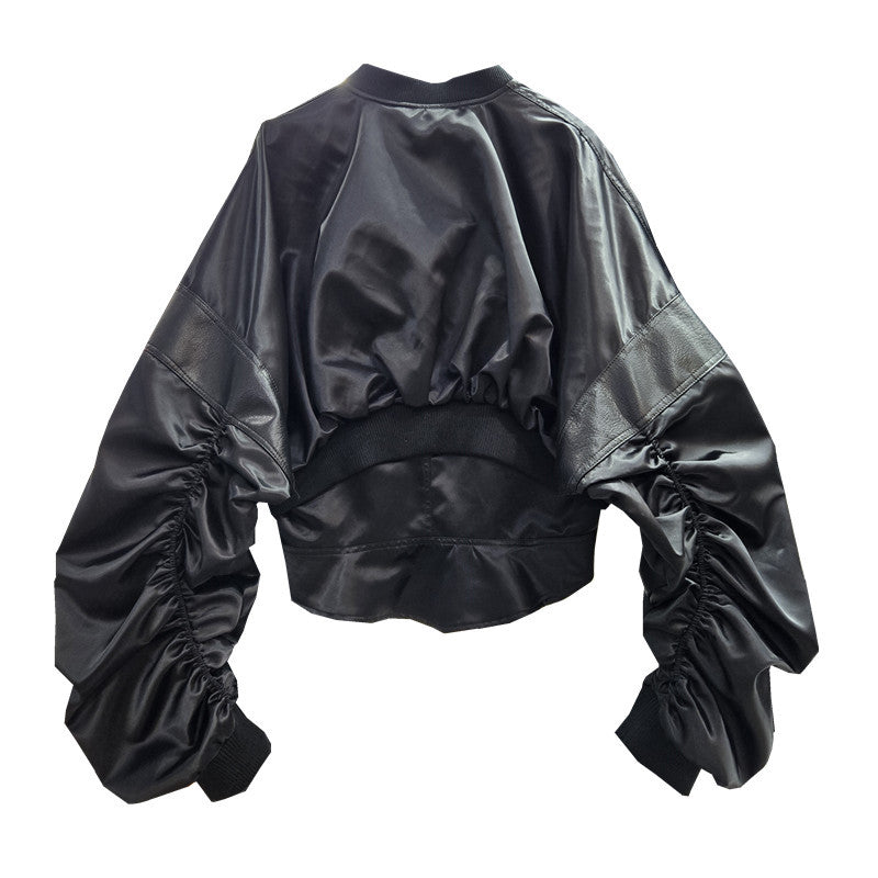 Niche Hot Autumn Sweet Cool Leather Stitching Coats