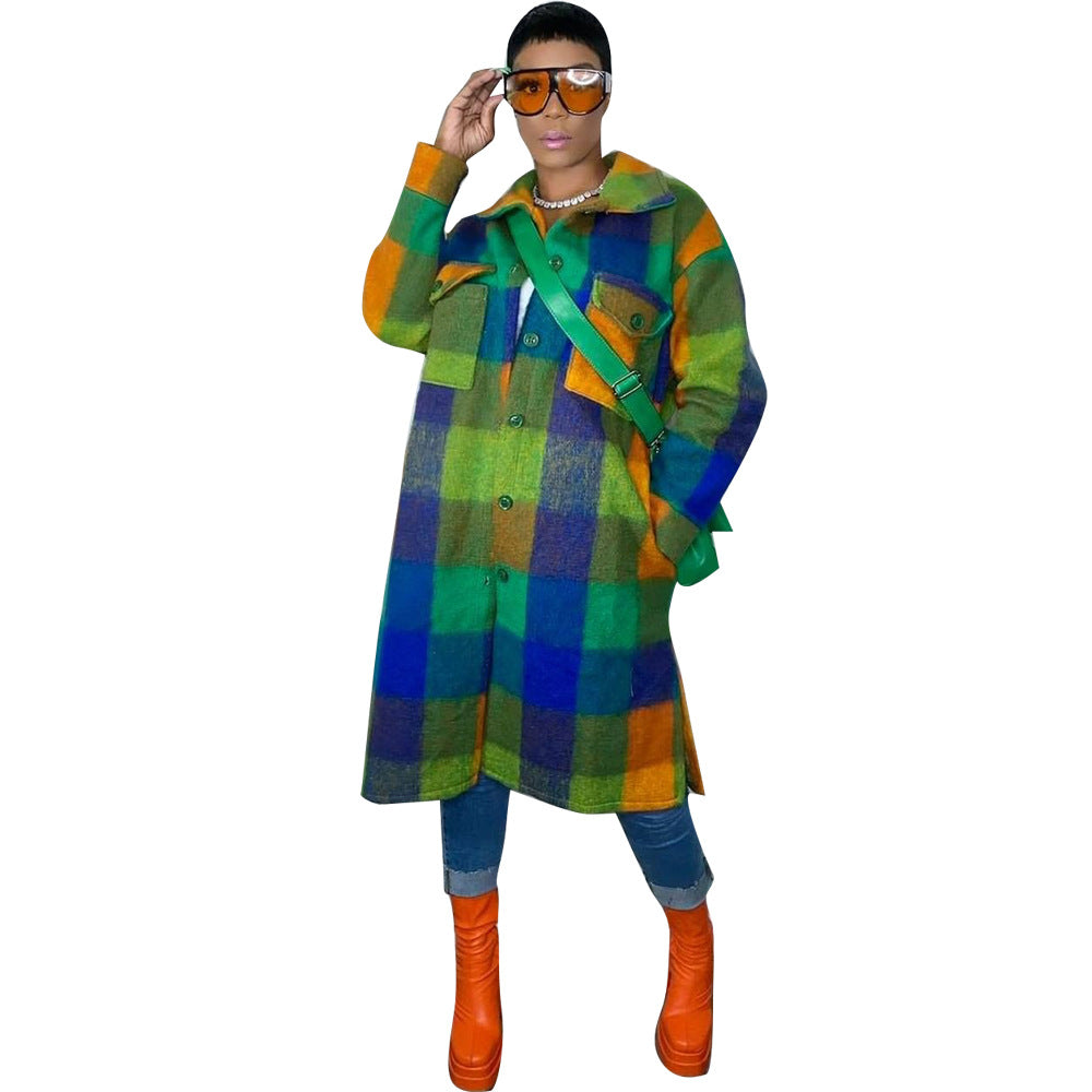 Women's Printed Plaid Winter Mid-length Temperament Commute Coats