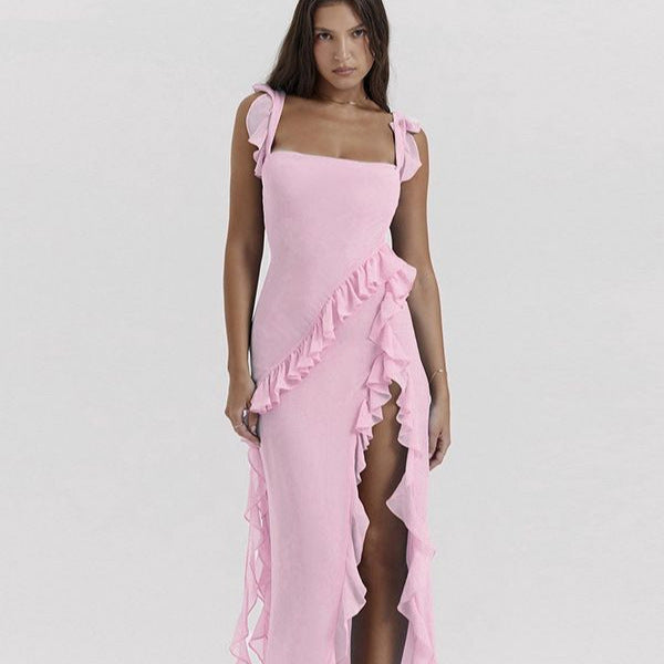 Autumn Sexy High Fork Ribbon Strap Dresses
