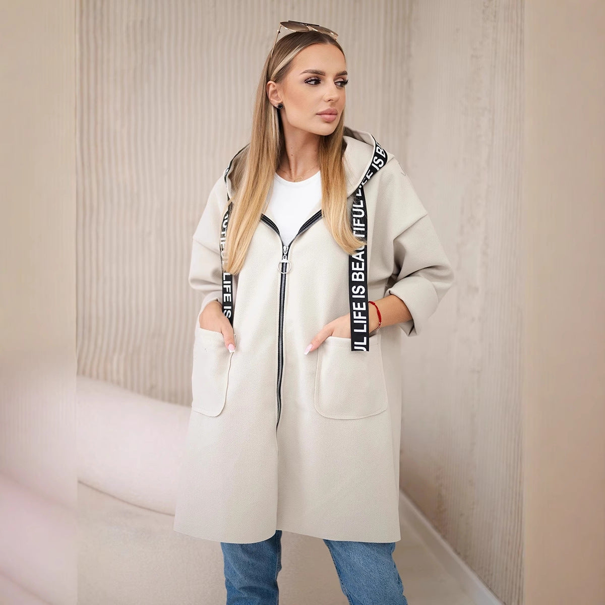 Women's Hooded Sports Solid Color Casual Long Sleeves Coats
