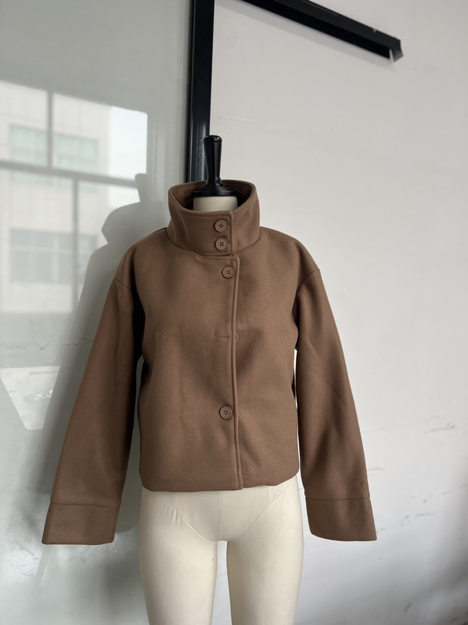 Women's Cool Stand Collar Breasted Woolen Coats