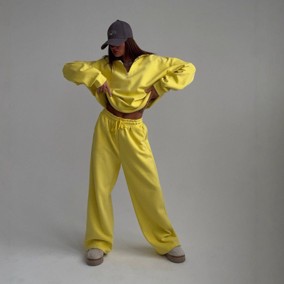 Collar Long-sleeved Trousers Casual Pullover Two-piece Suits