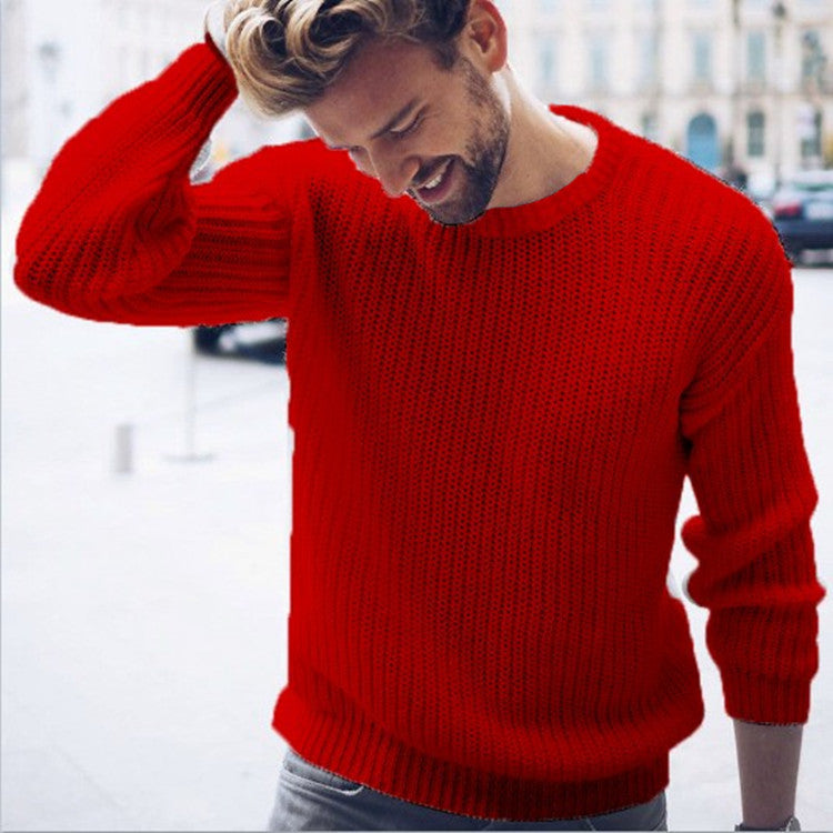 Men's Casual Round Neck Pullover Knitted Sweater