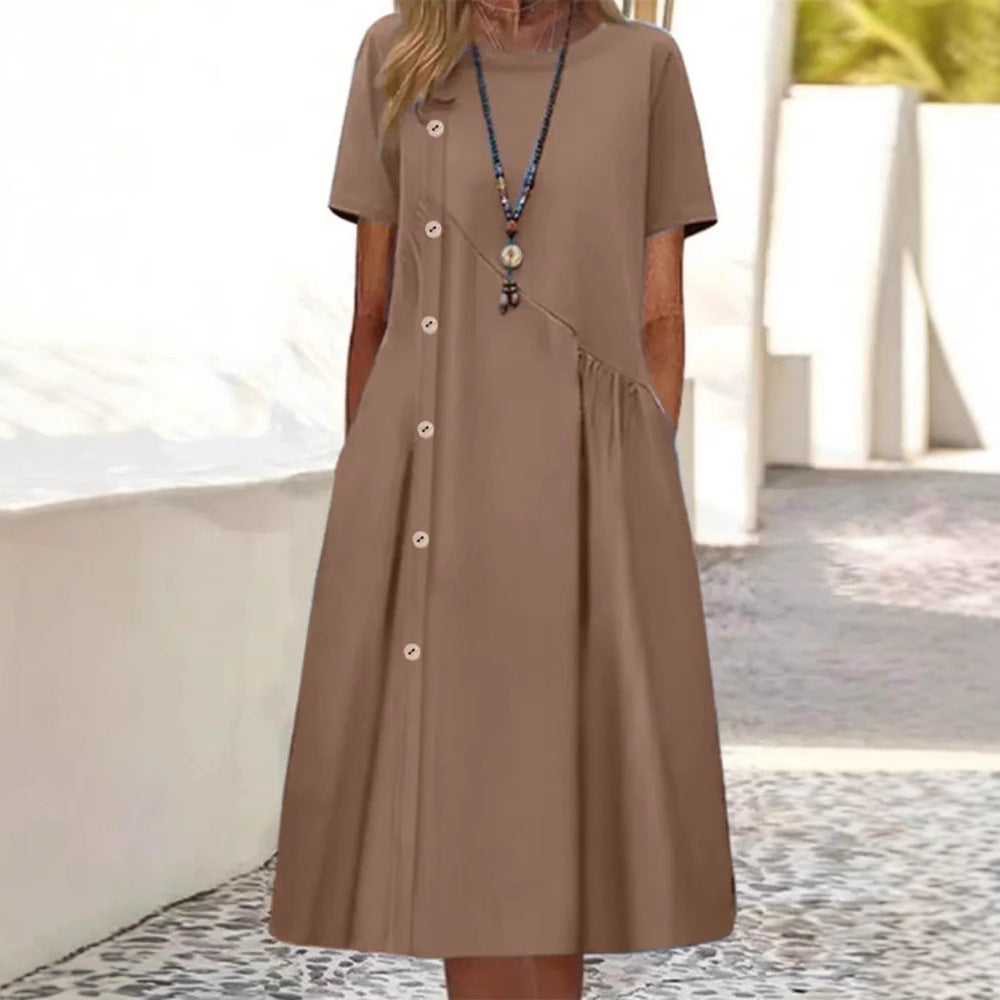 Casual Fastener Decoration Fold Pocket Mid-length Dress