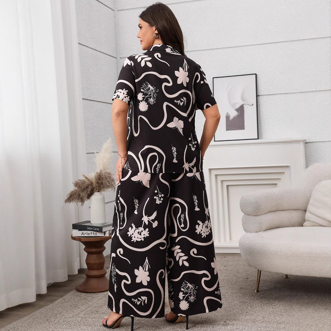 Women's Printed Loose Sleeve Wide Leg Suits