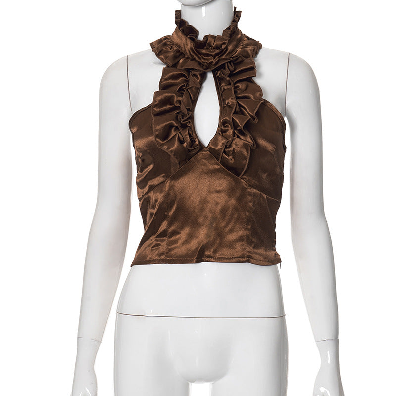 Retro Halter Fashion Lace Silk Hollow Tops