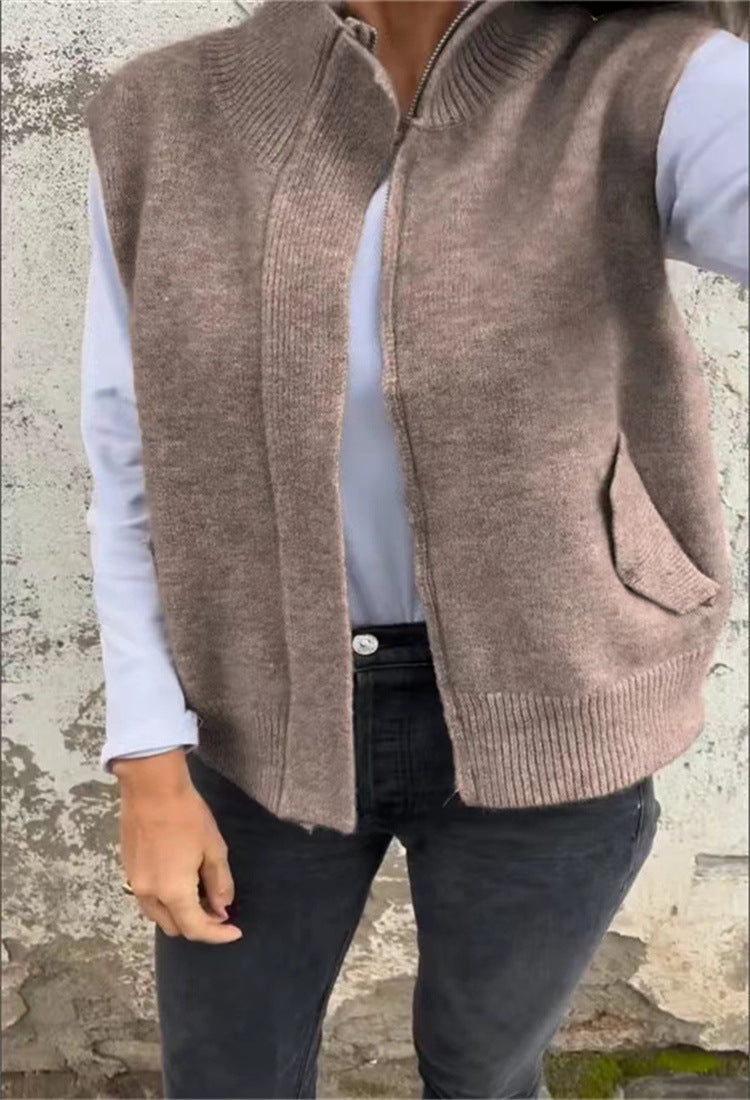 Women's Stand Collar Zipper Winter Loose Casual Vests