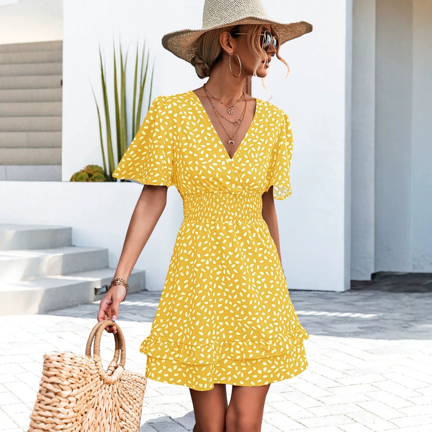 Innovative Casual Sexy Ruffle Sleeve Smocking Dress