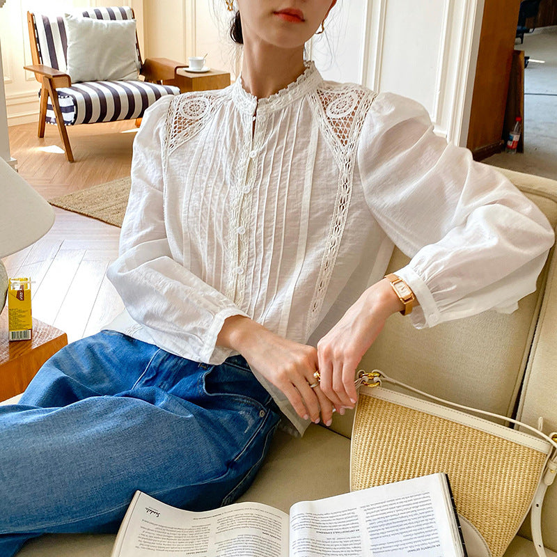 Women's French Style Design White Shirt Long Blouses