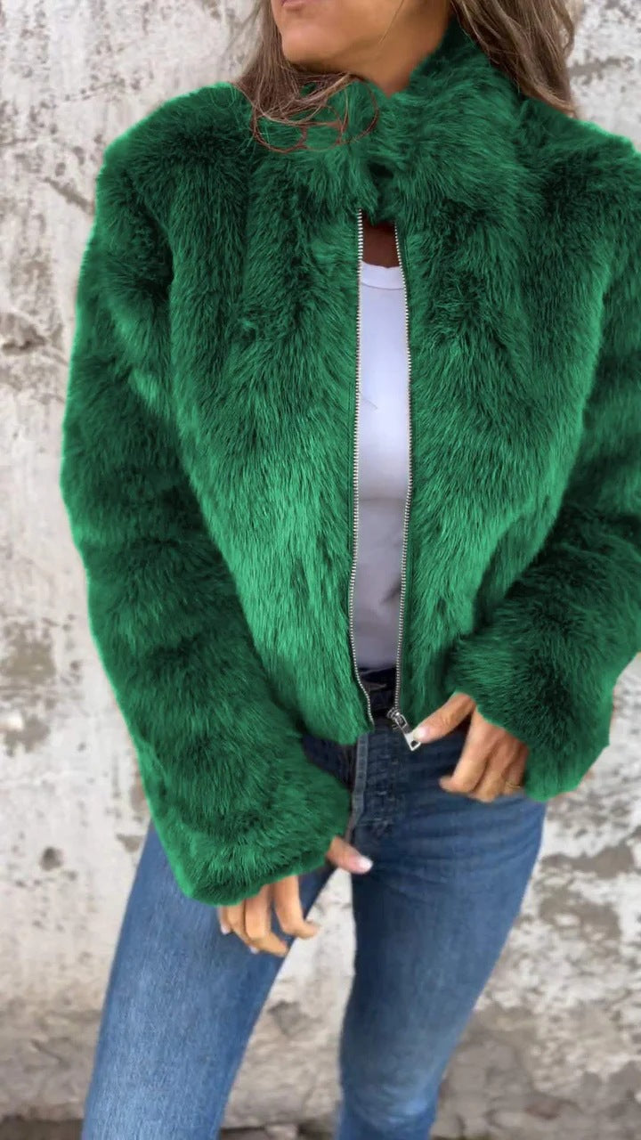 Women's Imitation Fur Turtleneck Zipper Casual Coats
