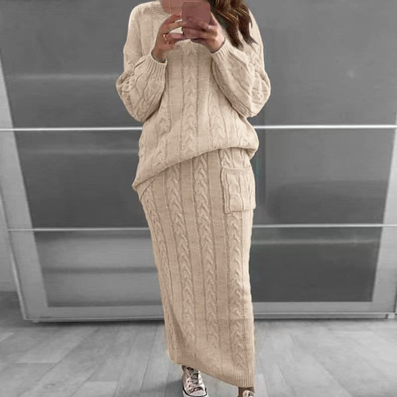 Women's Fashion Twist Stitch Set Dress Sweaters