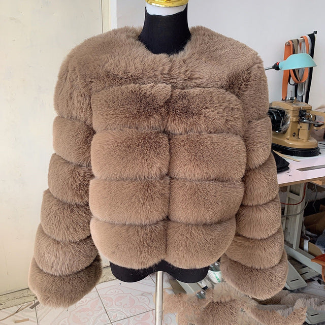 Women's Warm Leisure Stitching Faux Fox Fur Coats