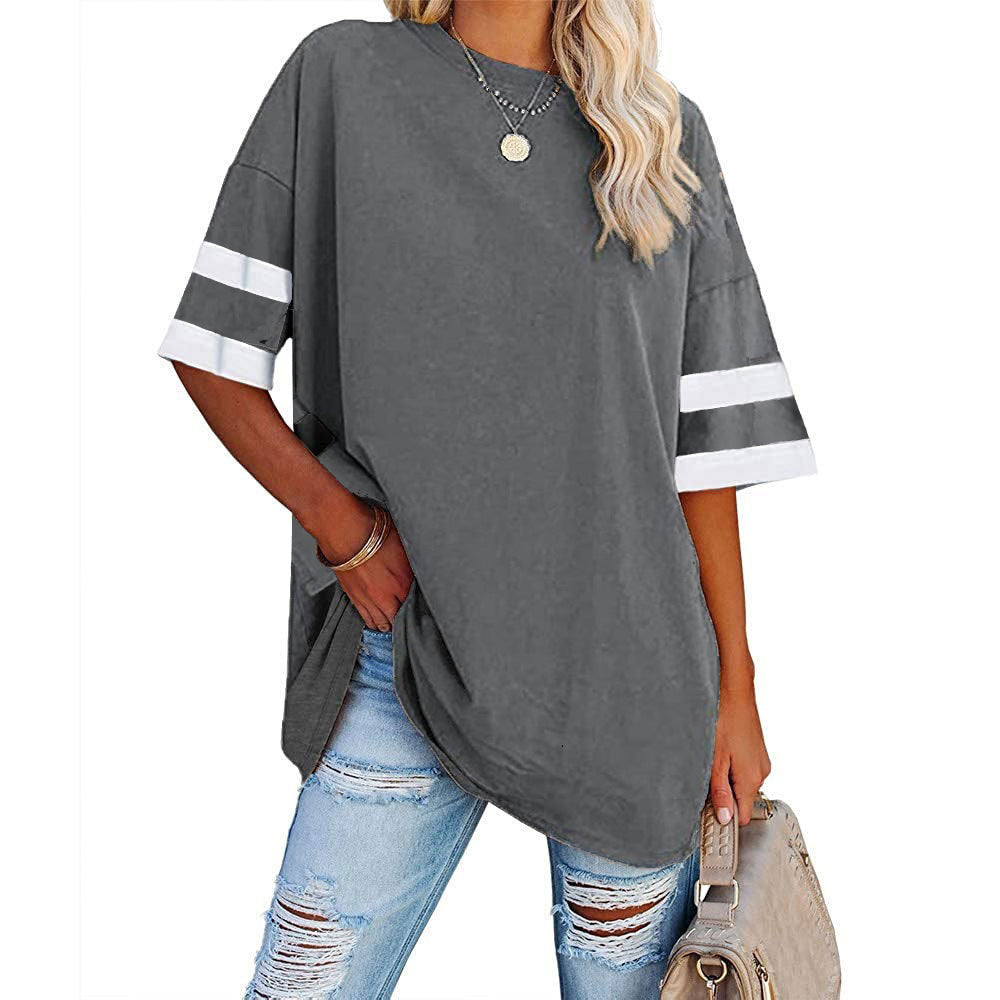 Women's Half Sleeve Round Neck Contrast Color Blouses