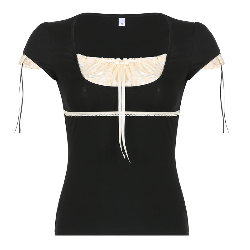 Women's Lace Stitching Fake Two-piece Sexy Low-cut Blouses