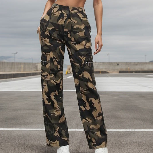 Women's Trendy Camouflage Trend Overalls Pocket Zipper Pants