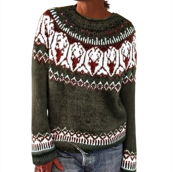 Women's Round Neck Multicolor Loose Fashion Pullover Sweater