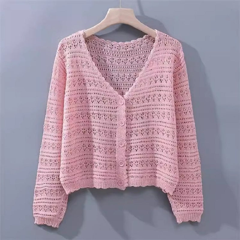Women's Shirt Fresh Candy Color Knitted Light Breathable Long Sleeves Sun Women's Sweater