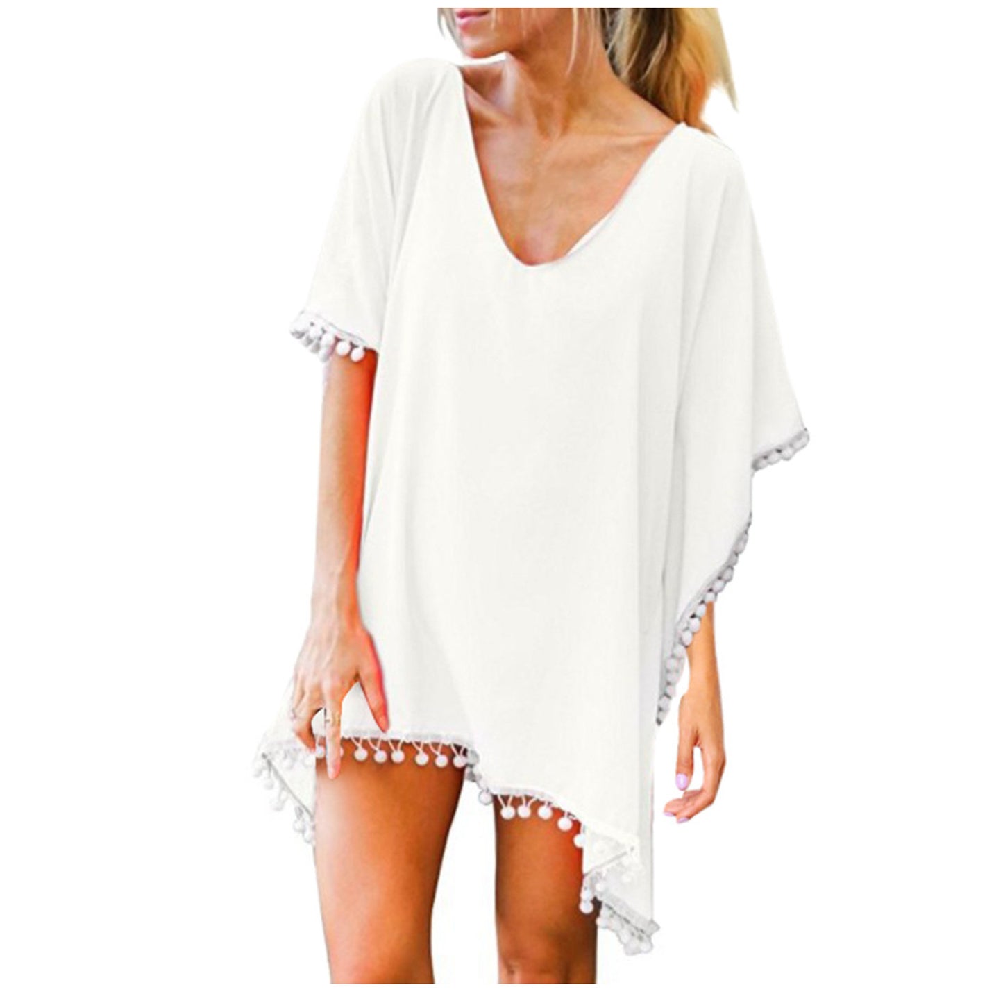 Tassel Small White Ball Chiffon Beach Blouses