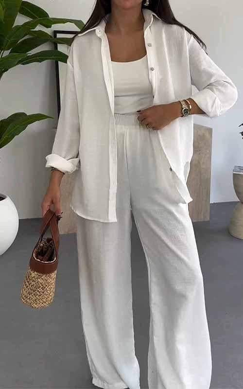 Women's Solid Color Loose Casual Wide Leg Suits