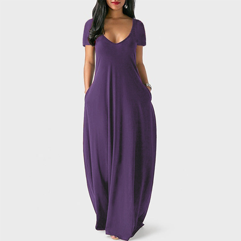 Women's Summer Solid Color Dress Sexy Deep Shorts