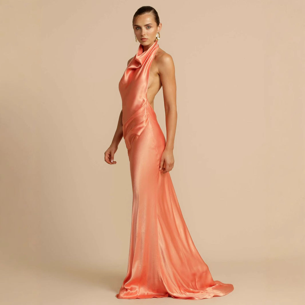 Women's Sexy Elegant Dress Pure Color Halter Dresses