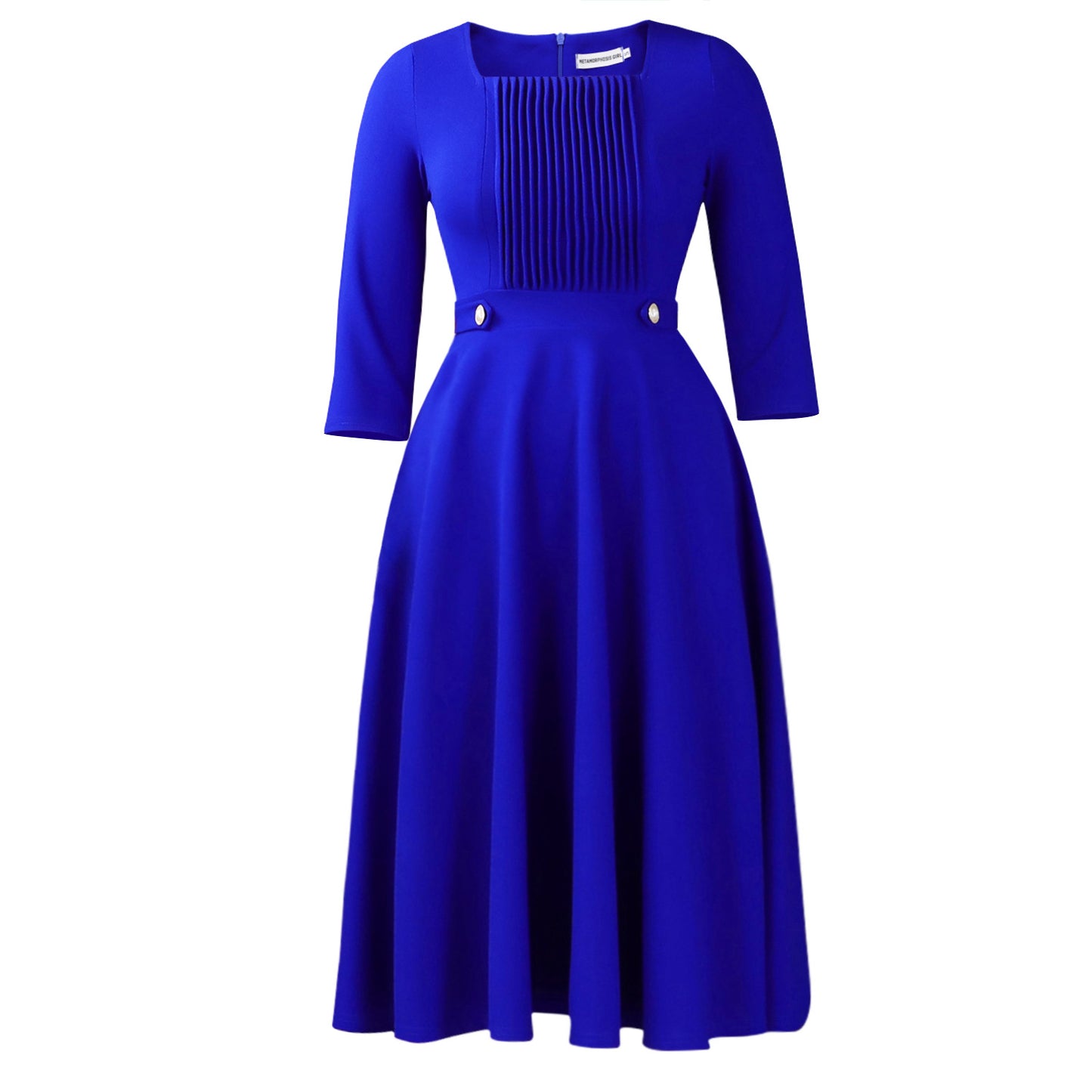 Women's Fashion Square Collar Solid Color Pleated High Plus Size