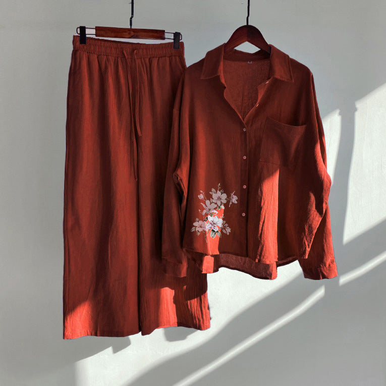 Women's 2 Piece Set Cotton Linen Shirt Pants