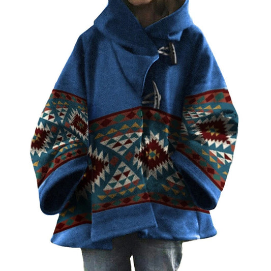 Women's Winter Loose Retro Printed Woolen Colors Coats