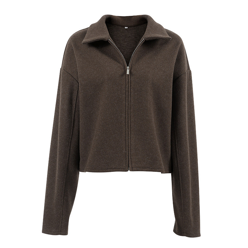 Women's Brown Woolen Loose-fitting Lapel Thick Overcoat Coats