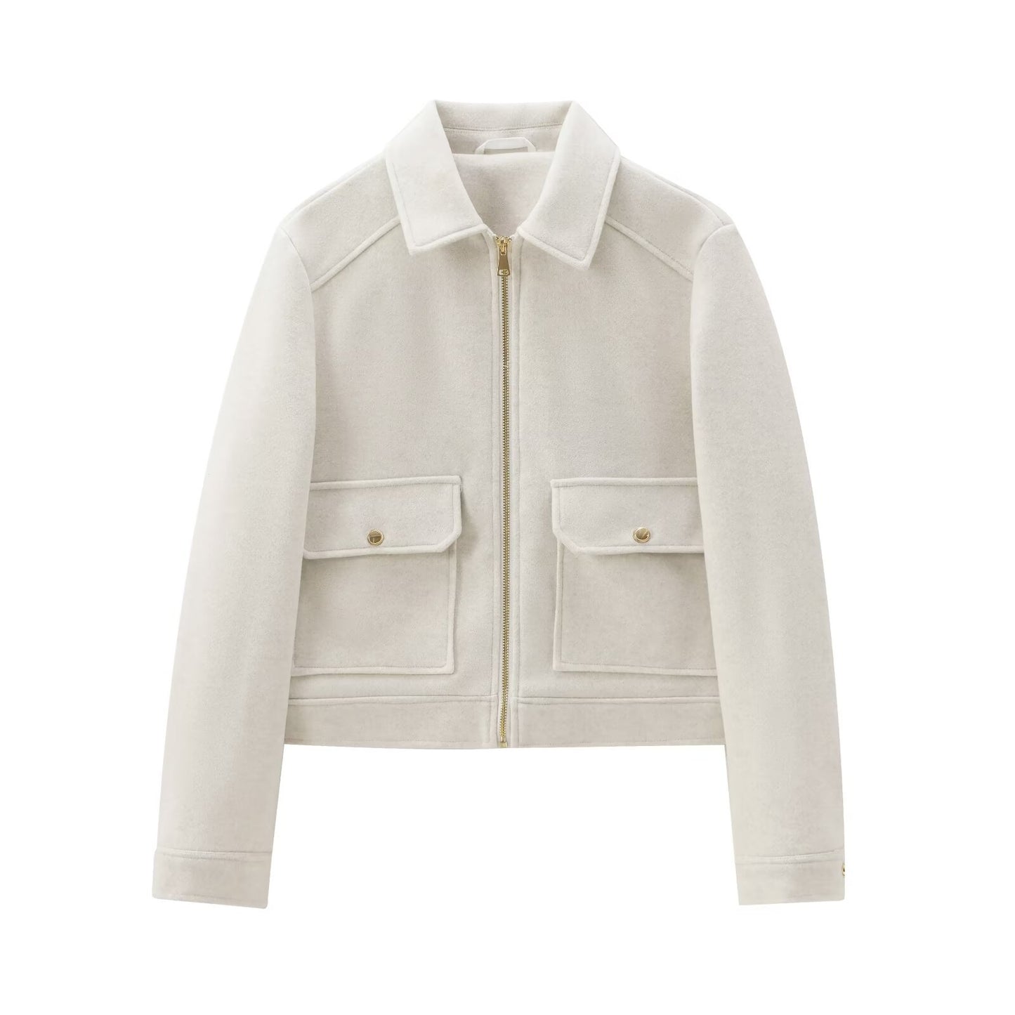 Women's Zipper Ornament Soft Long Sleeve Lapel Coats