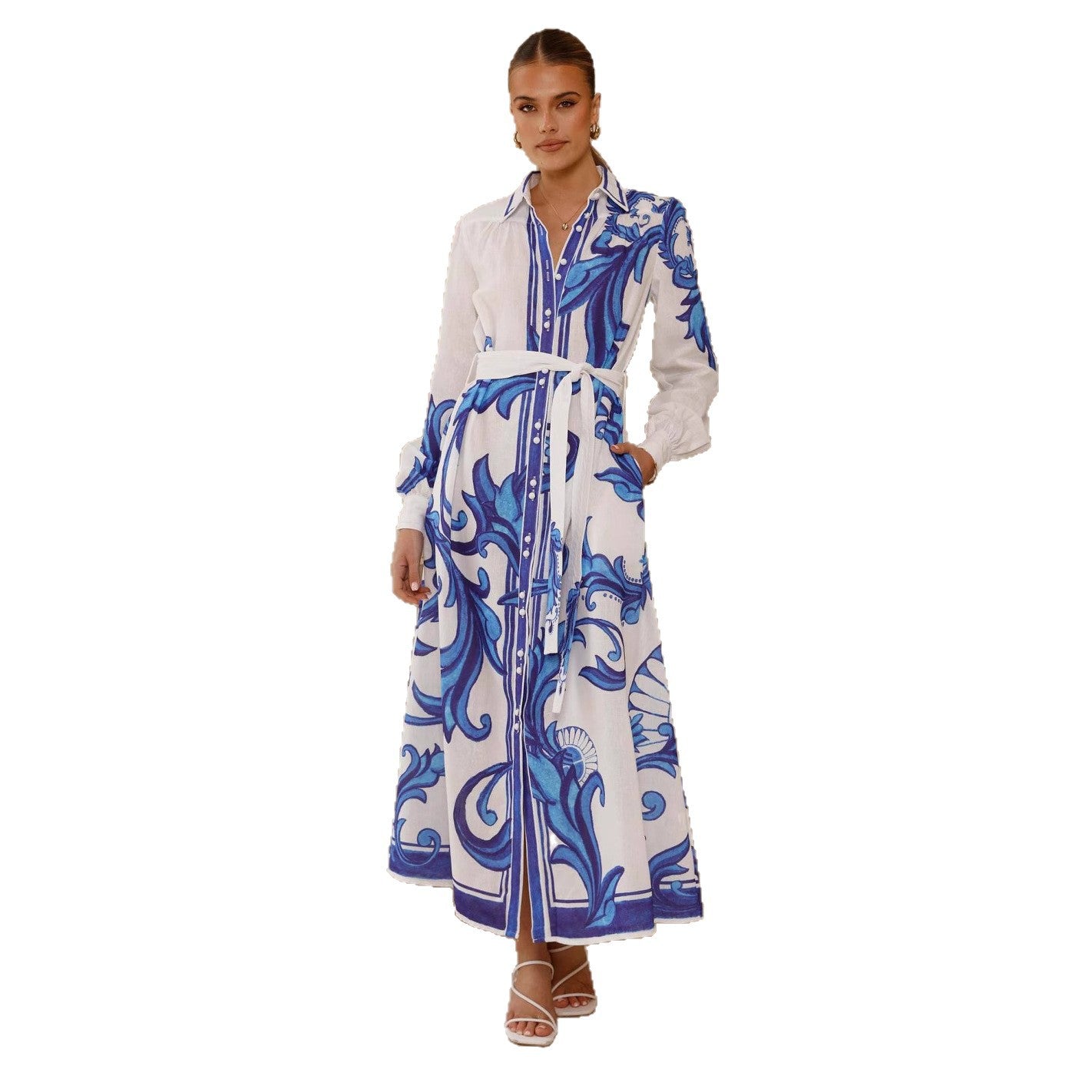 Linen Loose Casual Belt Waist Puff Dresses
