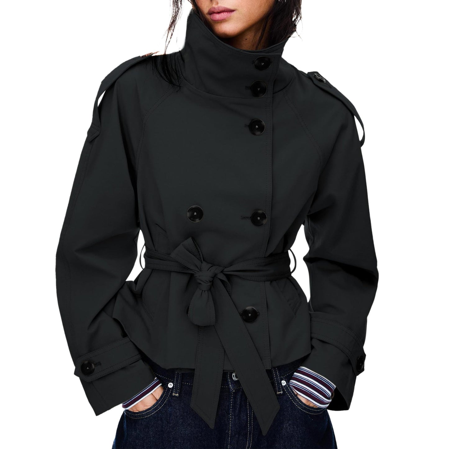 Women's Temperament Commute Stand Collar Double Breasted Coats