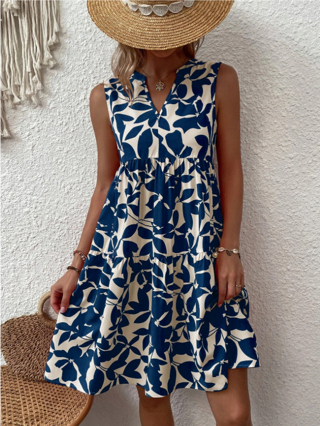 Women's Bohemian Fashion Loose Pleated Print Dress Dresses