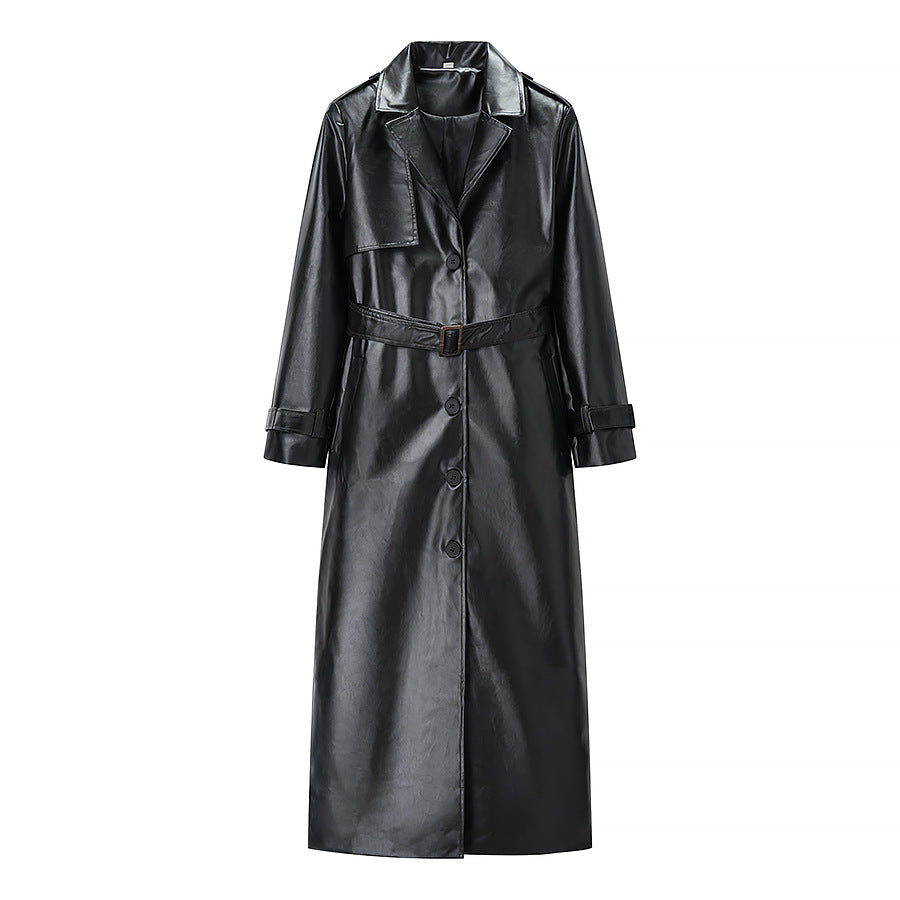 Women's Spring Street Fashion Imitation Leather Long Coats