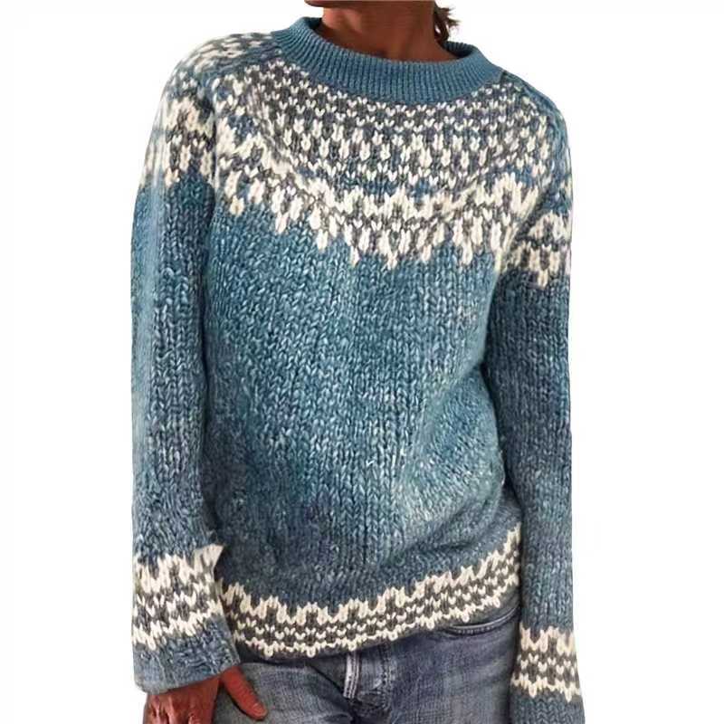 Women's Round Neck Multicolor Loose Fashion Pullover Sweater