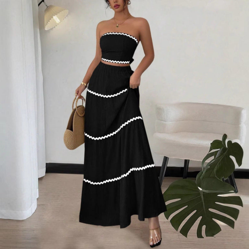 Summer Vacation Leisure Graceful Tube Lace Long Stitching Dress