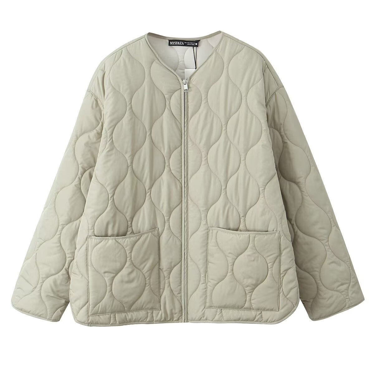 Neck Zipper Diamond Lattice Quilted To Keep Coats