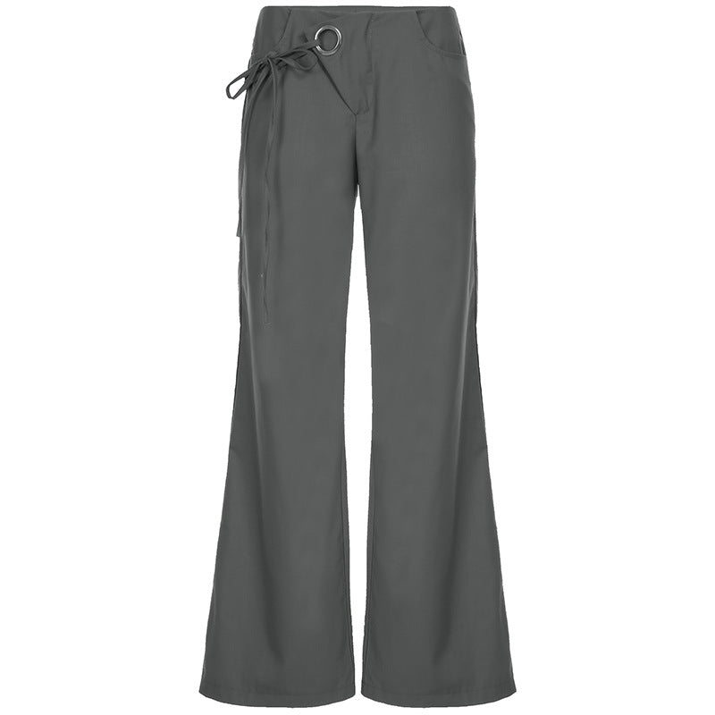 Solid Color Design Eyelet Casual Low Pants
