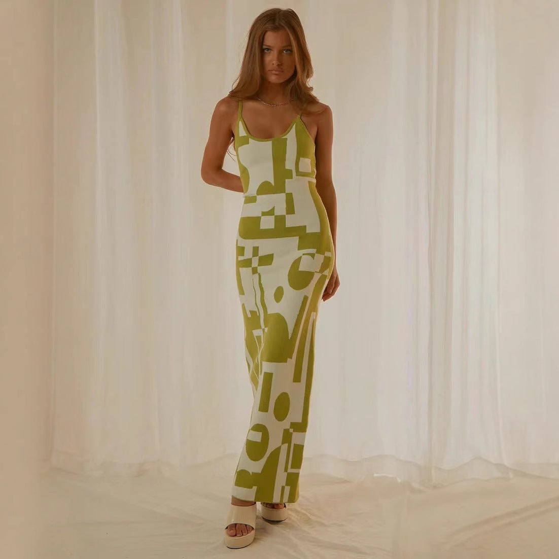Women's Winter Fashion Sexy Style Printed Figure Flattering Long Dress
