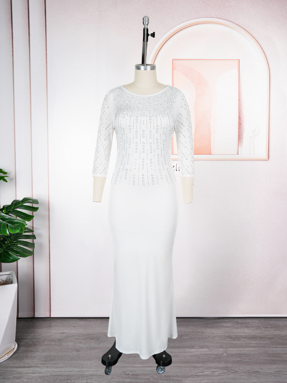 Women's African Fashion Rhinestone Formal Dress Solid Dresses