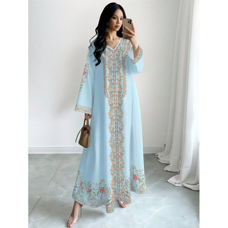 Ladies Plant Flower Fashion Temperament Printed Casual Loose Flared Dress