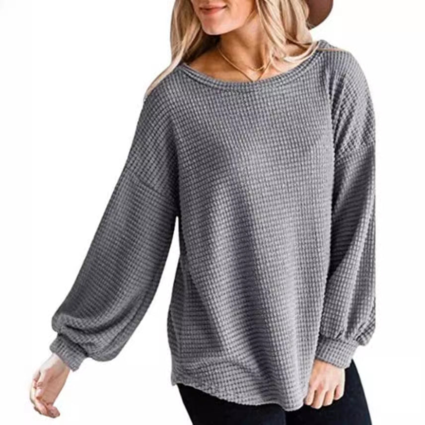 Women's Round Neck Lantern Sleeve Casual Shirt Plus Size