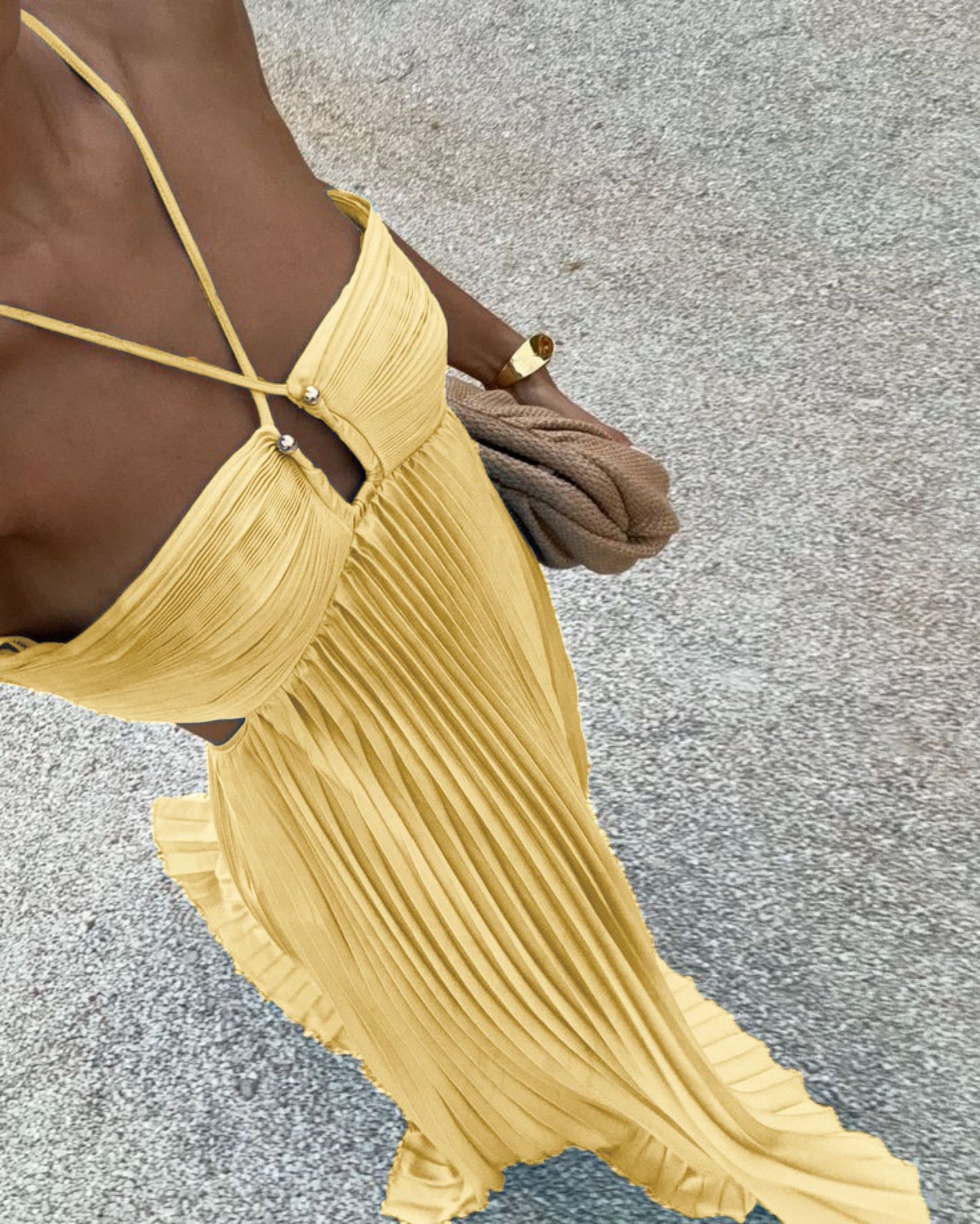 Summer Pure Color Pleated Sleeveless Suspender Dresses