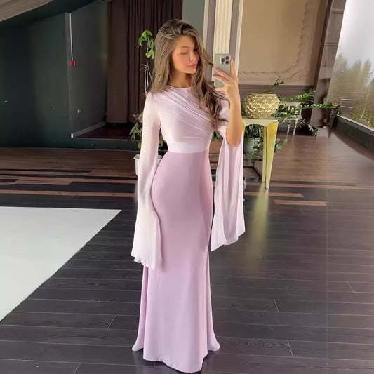 Summer Stitching Glass Yarn Large Swing Sleeve Length Dresses