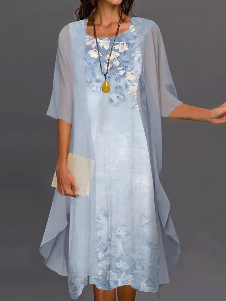 Summer Printed Long Sleeve Loose Two-piece Dress