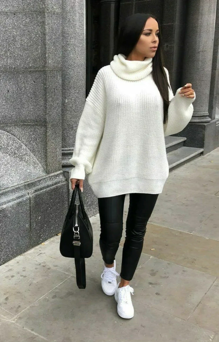 Women's Turtleneck Solid Color Loose Pullover Woolen Coats