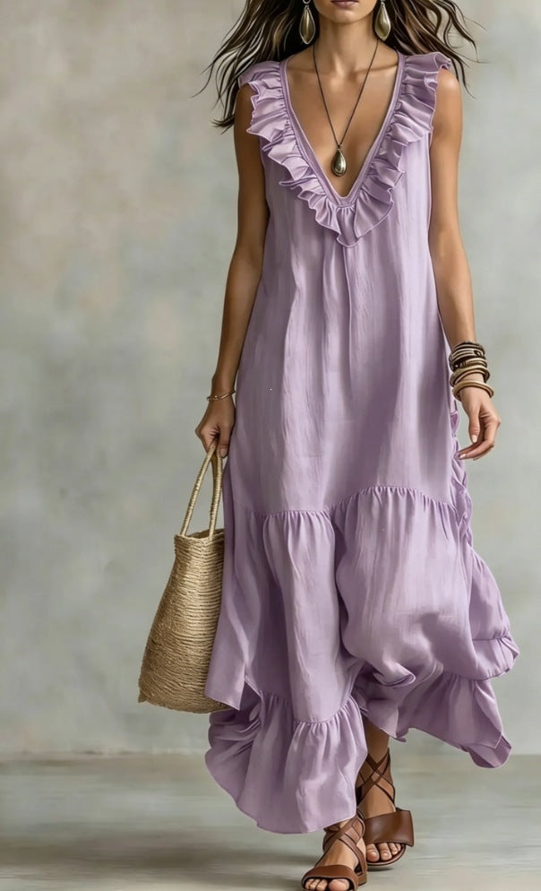 Women's Solid Color Sleeveless Cotton Linen Swing Dress