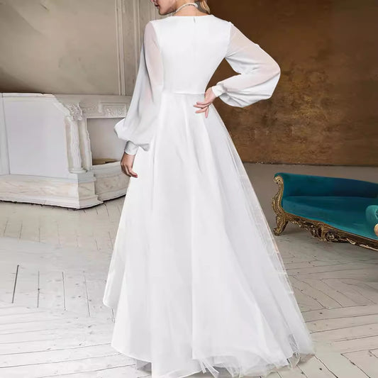 Women's Elegant Solid Color Long Sleeve Full-length Dresses